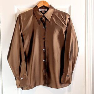 Bloomingdale's Sutton Studio Bronze Mocha Silk Blouse NWOT